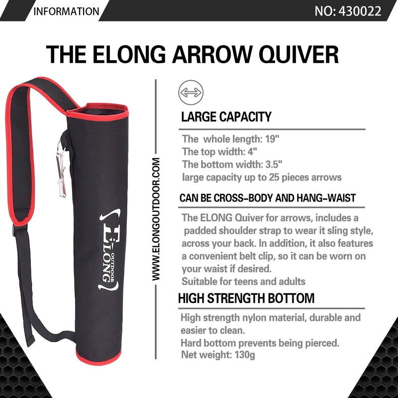 Yls Archery Hip and Back Quiver for Arrows - Black Arrow Quiver for Kids and Adults - Adjustable Arrow Holder with a Padded Strap and Belt Clip - Archery Accessories for Field and Practice - Image 1